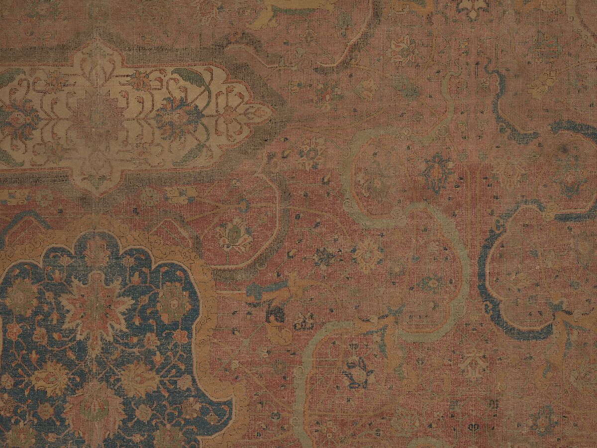 Carpet, Cotton (warp and weft), wool (pile); asymmetrically knotted pile 