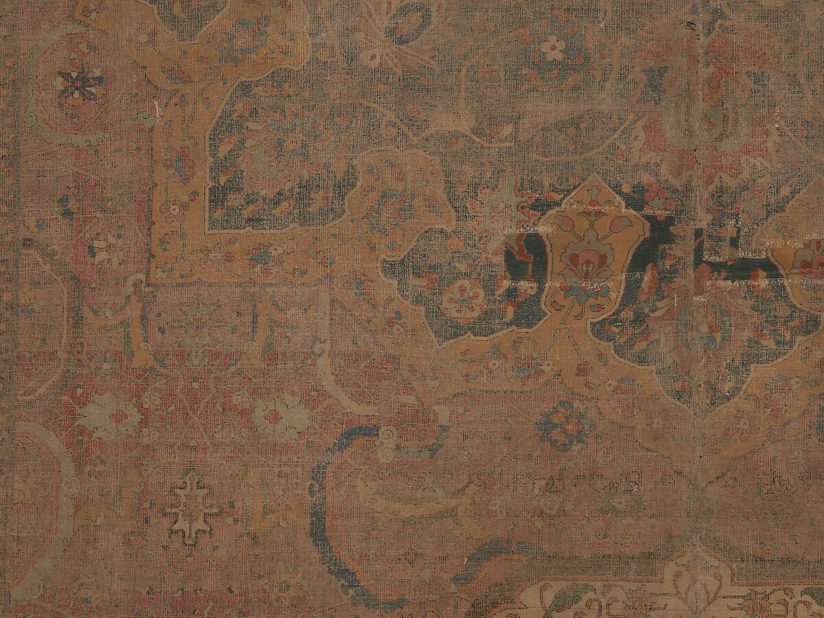 Carpet, Cotton (warp and weft), wool (pile); asymmetrically knotted pile 