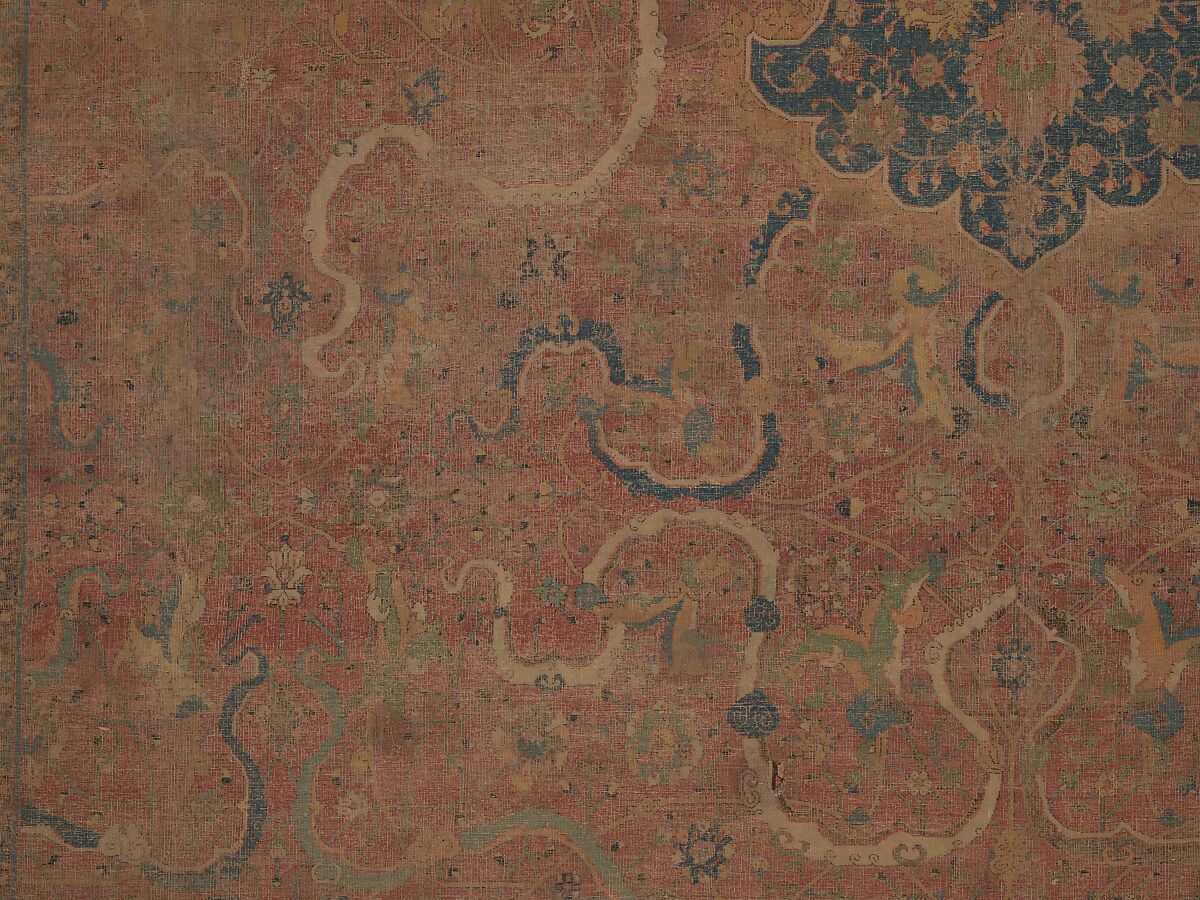 Carpet, Cotton (warp and weft), wool (pile); asymmetrically knotted pile 