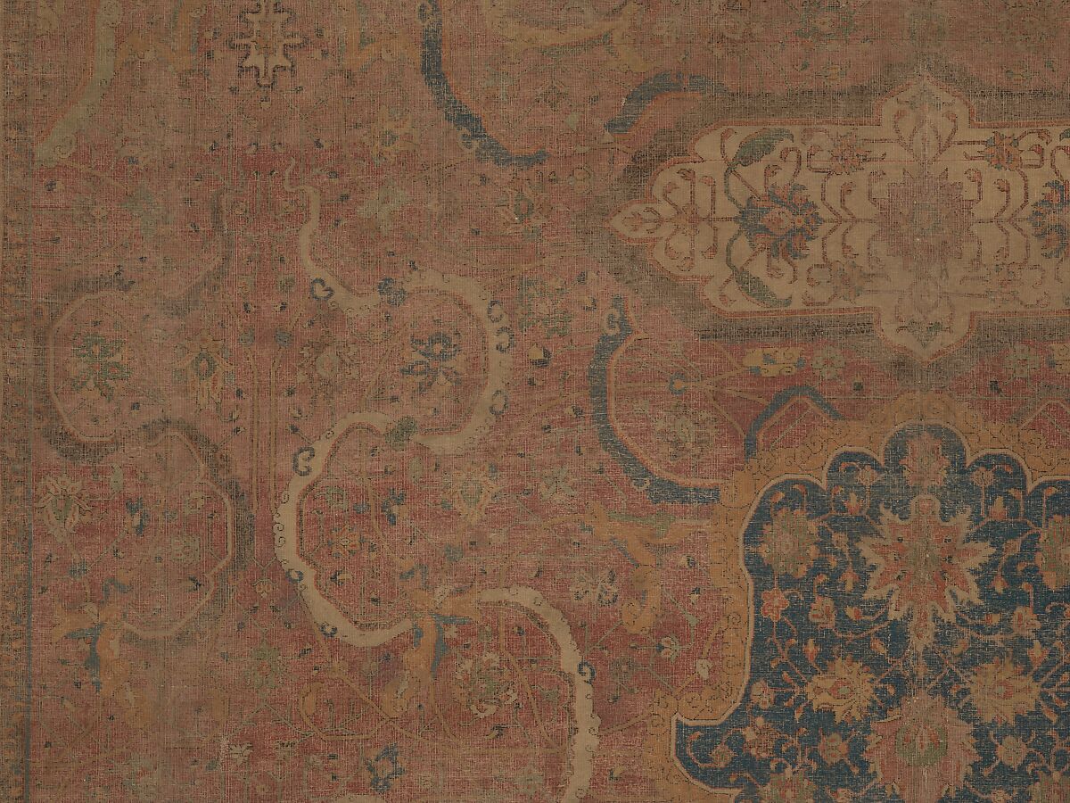 Carpet, Cotton (warp and weft), wool (pile); asymmetrically knotted pile 