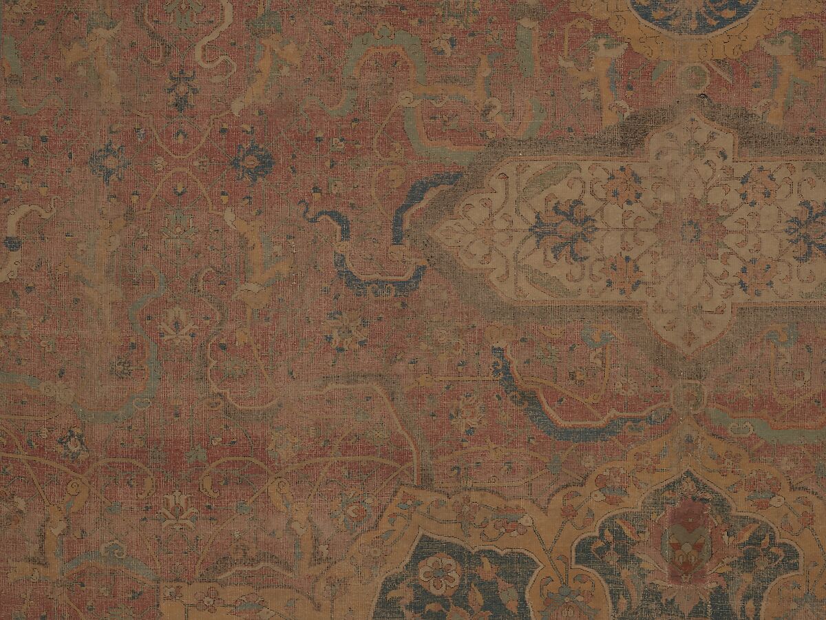 Carpet, Cotton (warp and weft), wool (pile); asymmetrically knotted pile 