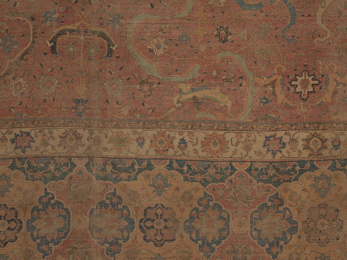 Carpet, Cotton (warp and weft), wool (pile); asymmetrically knotted pile 