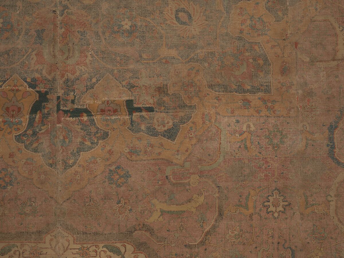 Carpet, Cotton (warp and weft), wool (pile); asymmetrically knotted pile 