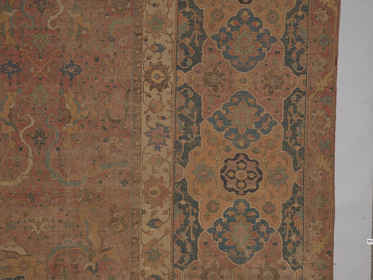 Carpet, Cotton (warp and weft), wool (pile); asymmetrically knotted pile 