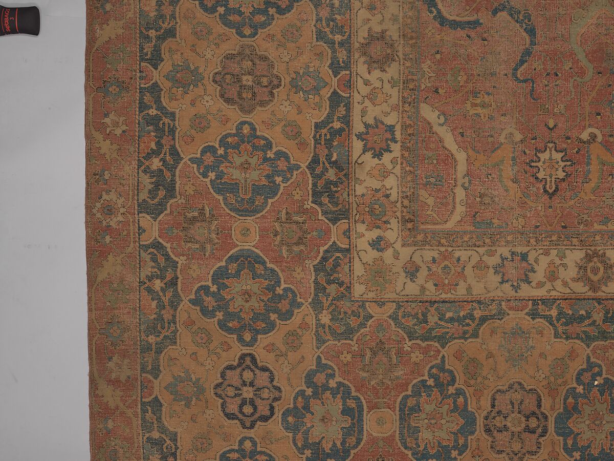 Carpet, Cotton (warp and weft), wool (pile); asymmetrically knotted pile 