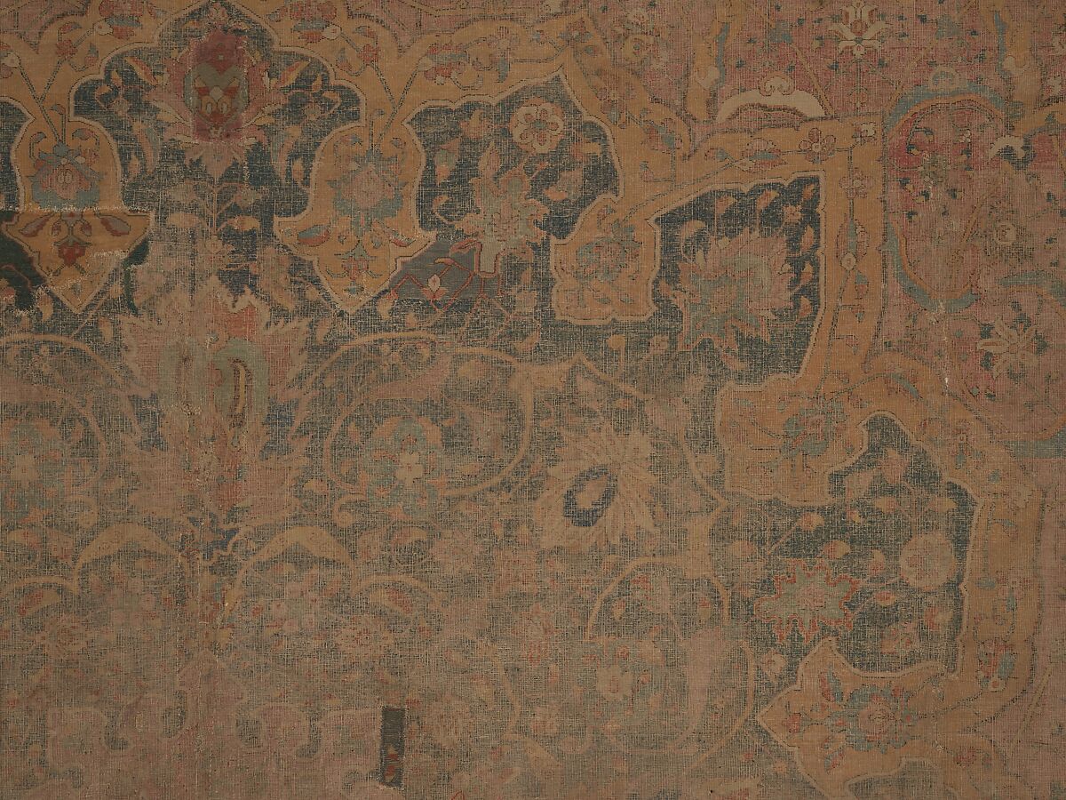 Carpet, Cotton (warp and weft), wool (pile); asymmetrically knotted pile 