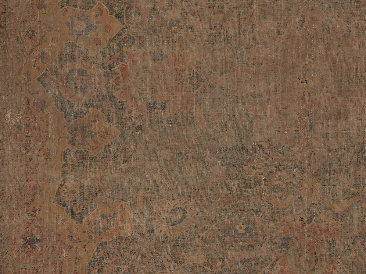 Carpet, Cotton (warp and weft), wool (pile); asymmetrically knotted pile 