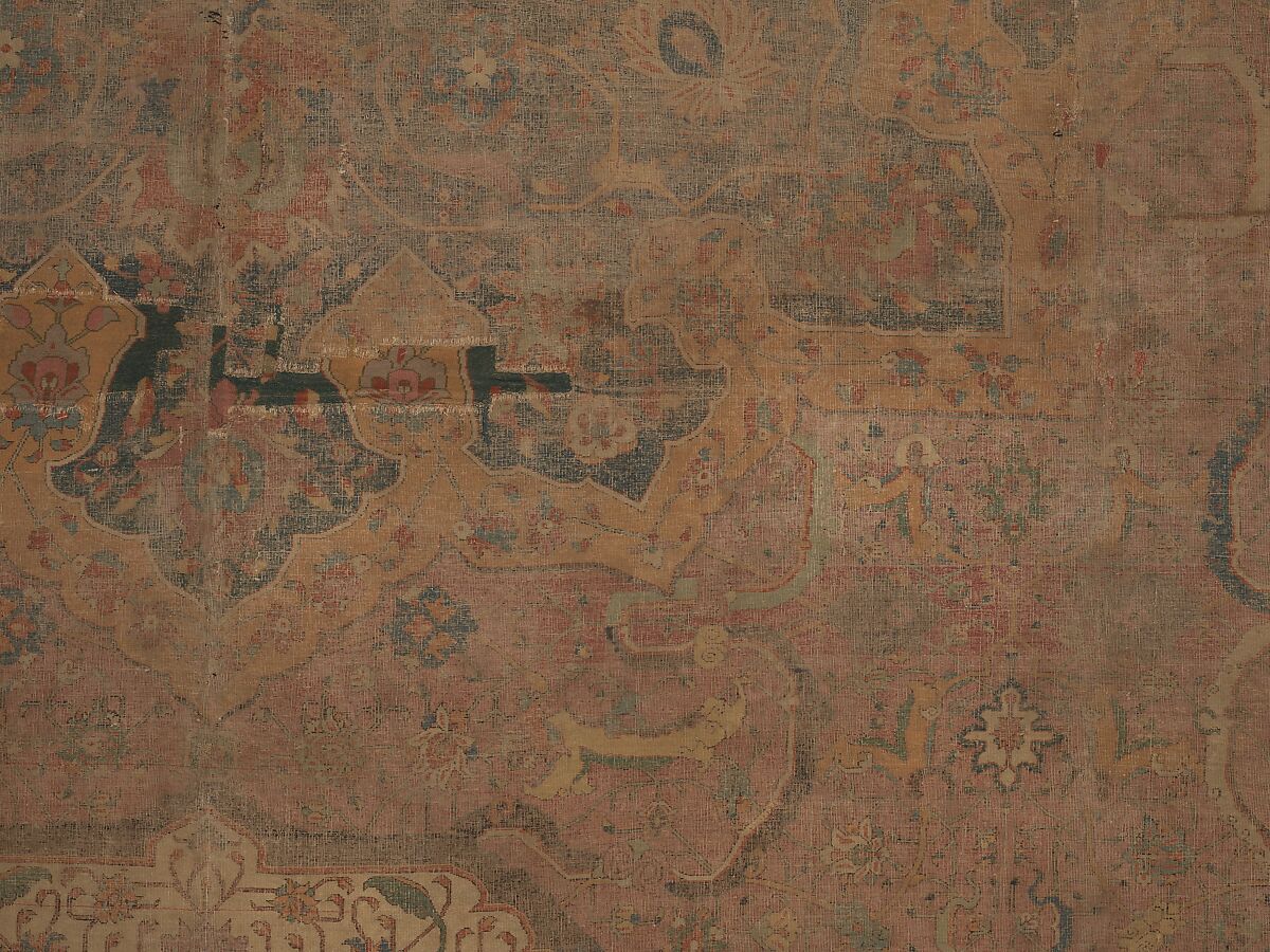 Carpet, Cotton (warp and weft), wool (pile); asymmetrically knotted pile 