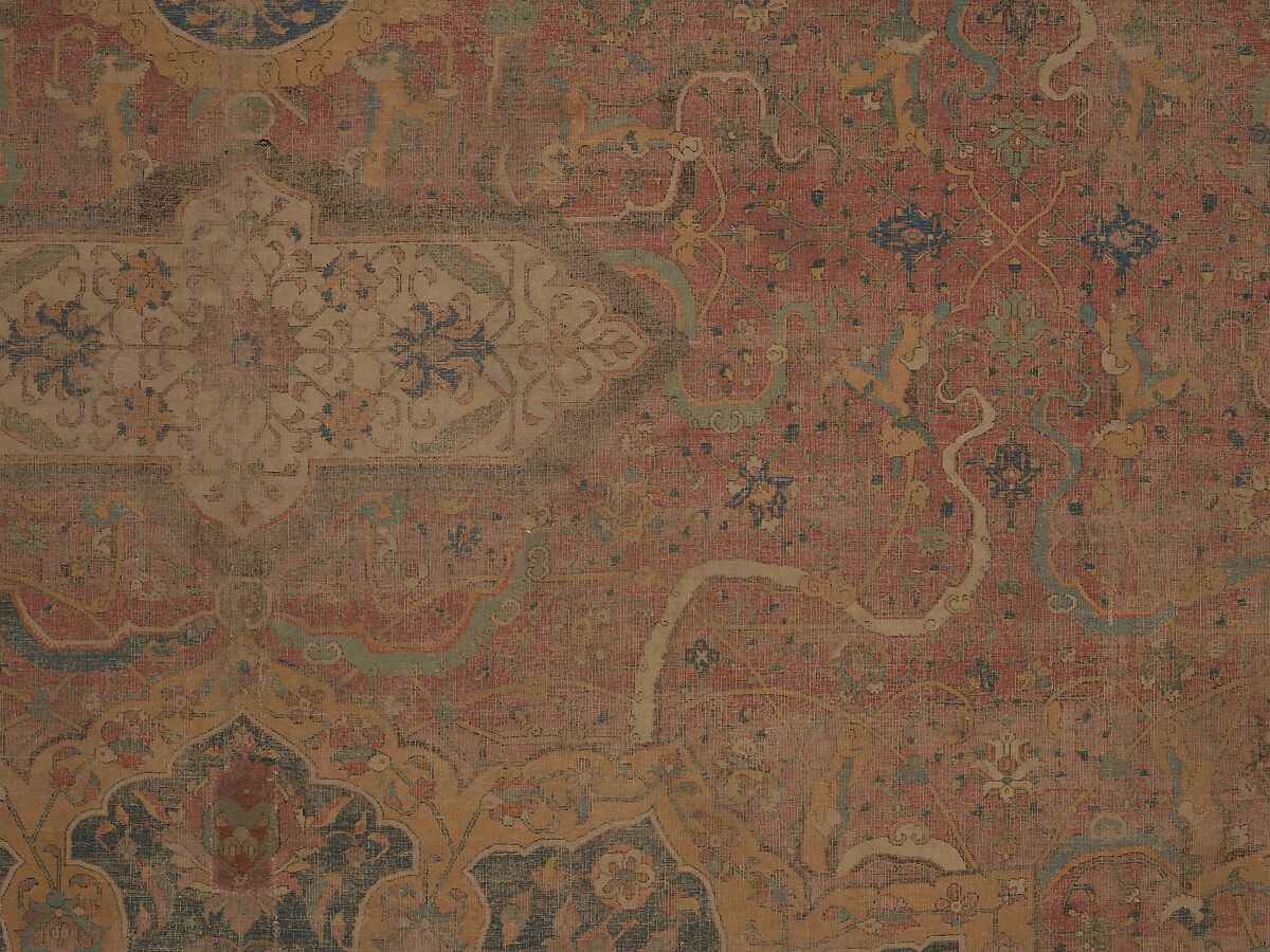 Carpet, Cotton (warp and weft), wool (pile); asymmetrically knotted pile 
