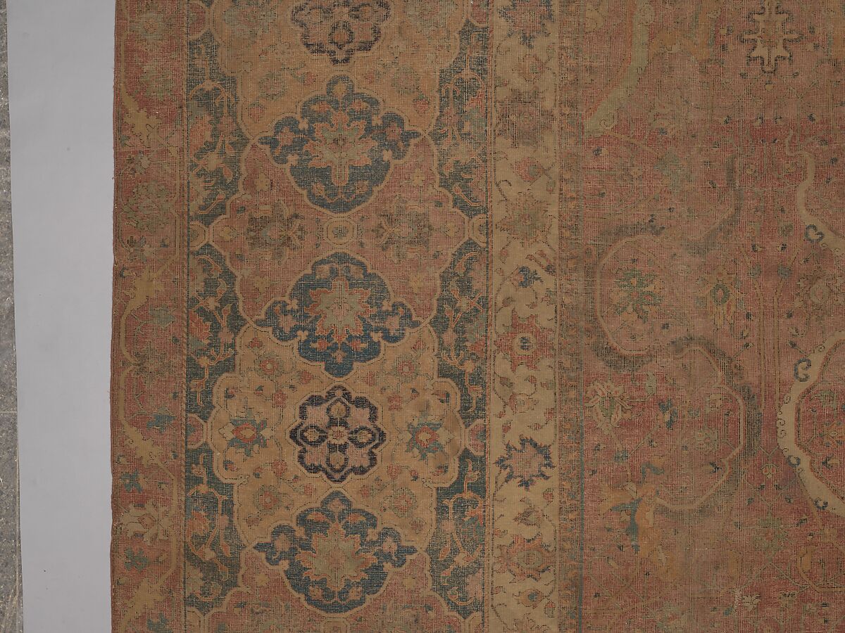 Carpet, Cotton (warp and weft), wool (pile); asymmetrically knotted pile 