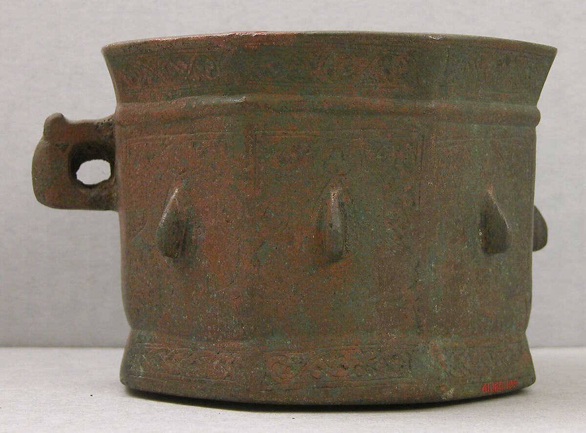 Mortar, Bronze; chiseled, applied decoration, originally gilted 