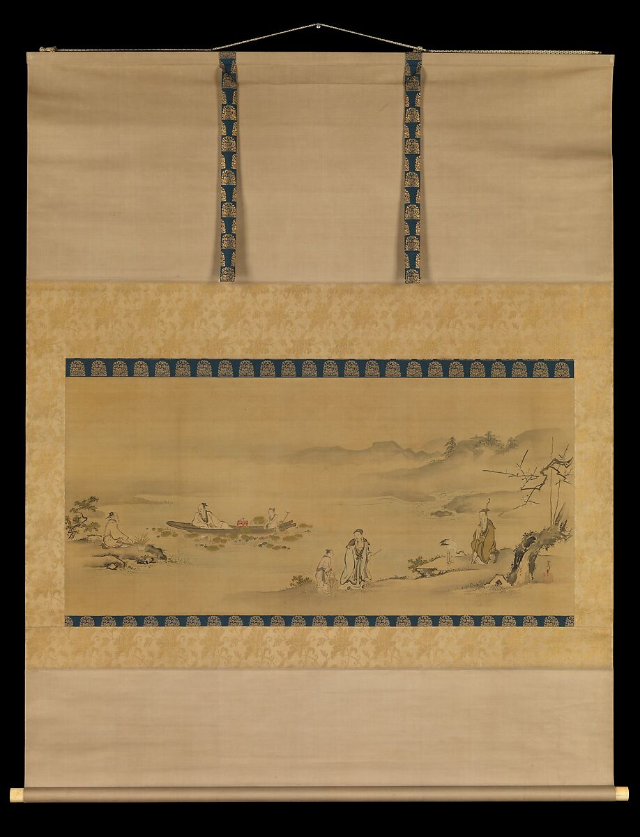 Four Admirers, Kano Tsunenobu (Japanese, 1636–1713), Hanging scroll; ink and color on silk, Japan