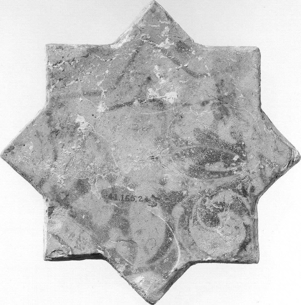 Star-Shaped Tile, Stonepaste; luster-painted with touches of cobalt on opaque white glaze