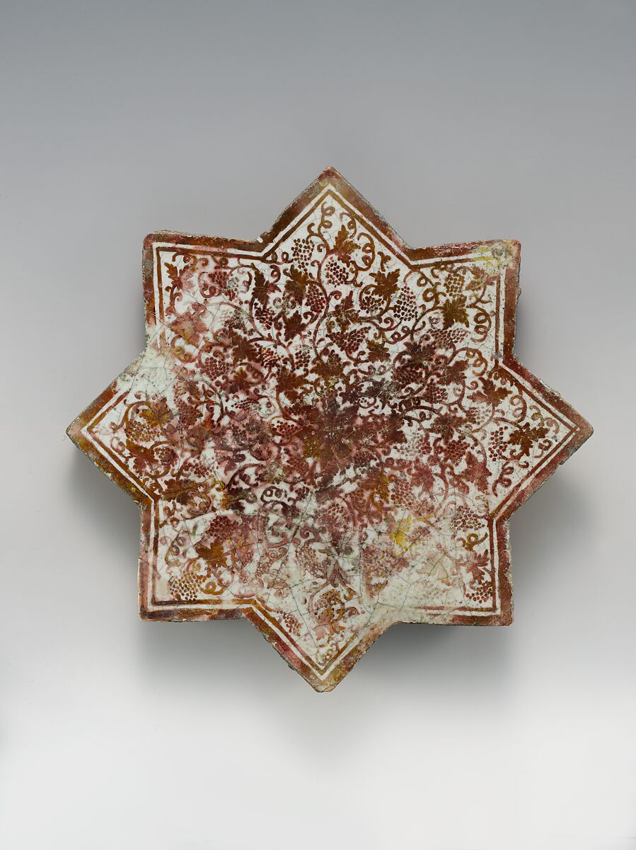 Star-Shaped Tile, Earthenware; luster-painted on opaque white glaze 