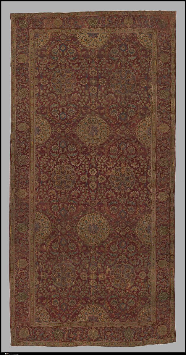 Ottoman Court Carpet, Wool (warp, weft and pile); asymmetrically knotted pile 