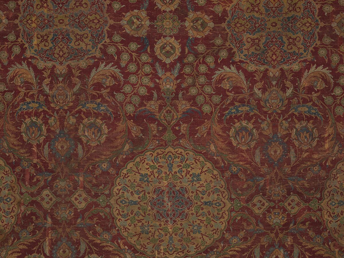 Ottoman Court Carpet, Wool (warp, weft and pile); asymmetrically knotted pile