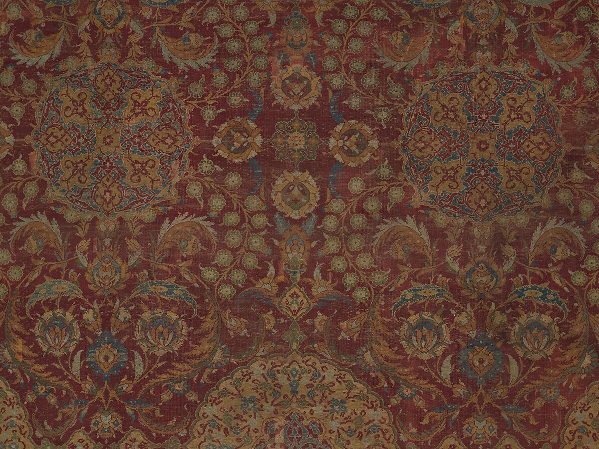 Ottoman Court Carpet, Wool (warp, weft and pile); asymmetrically knotted pile
