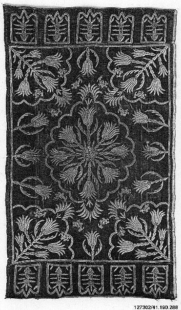 Cushion Cover (Yastik), Silk velvet; embroidered with metal wrapped thread 