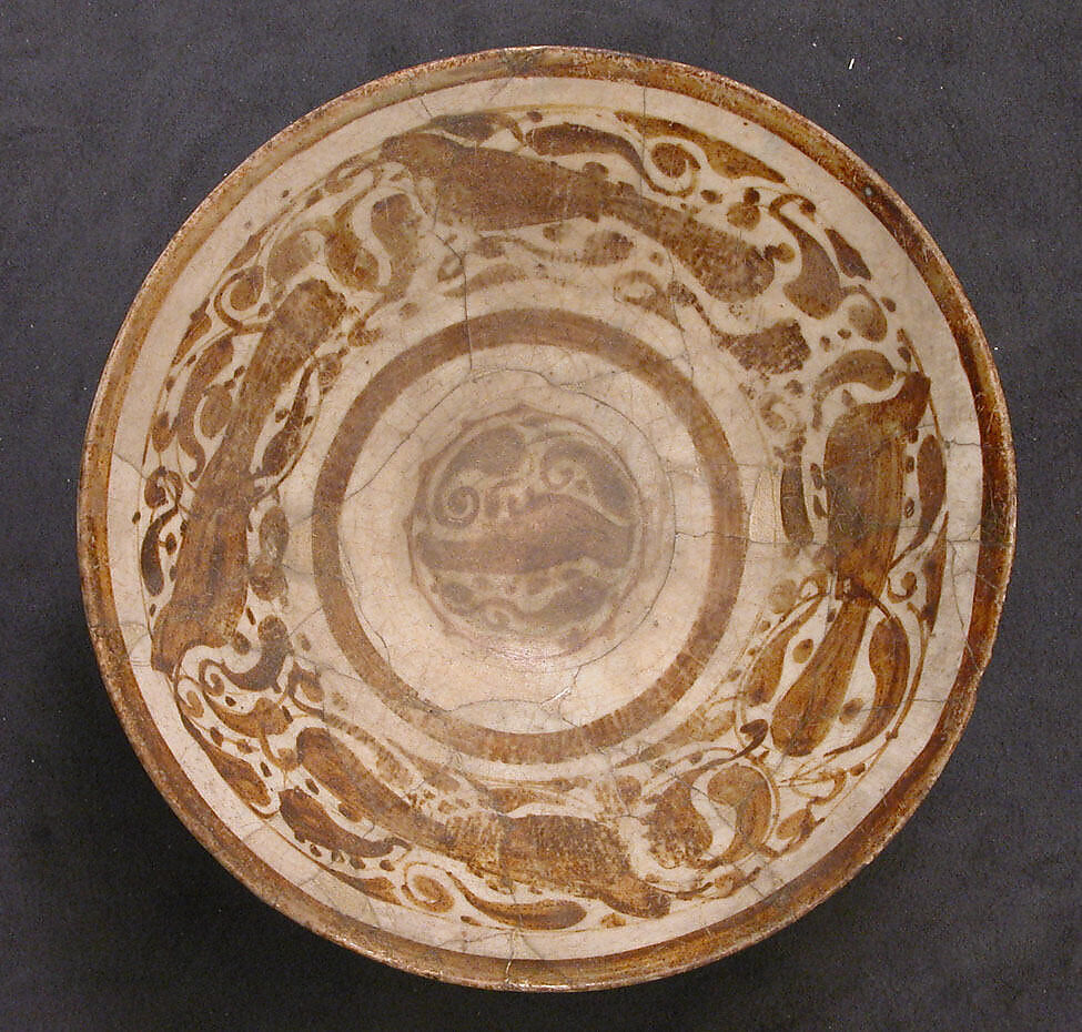 Bowl, Stonepaste; luster-painted on opaque white glaze 