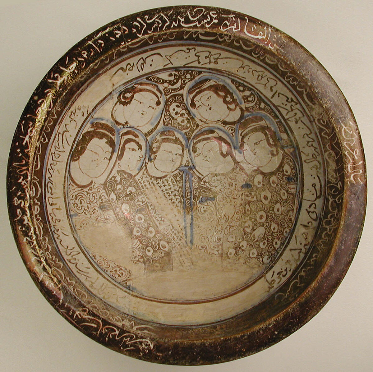 Bowl, Stonepaste; luster-painted on opaque white glaze