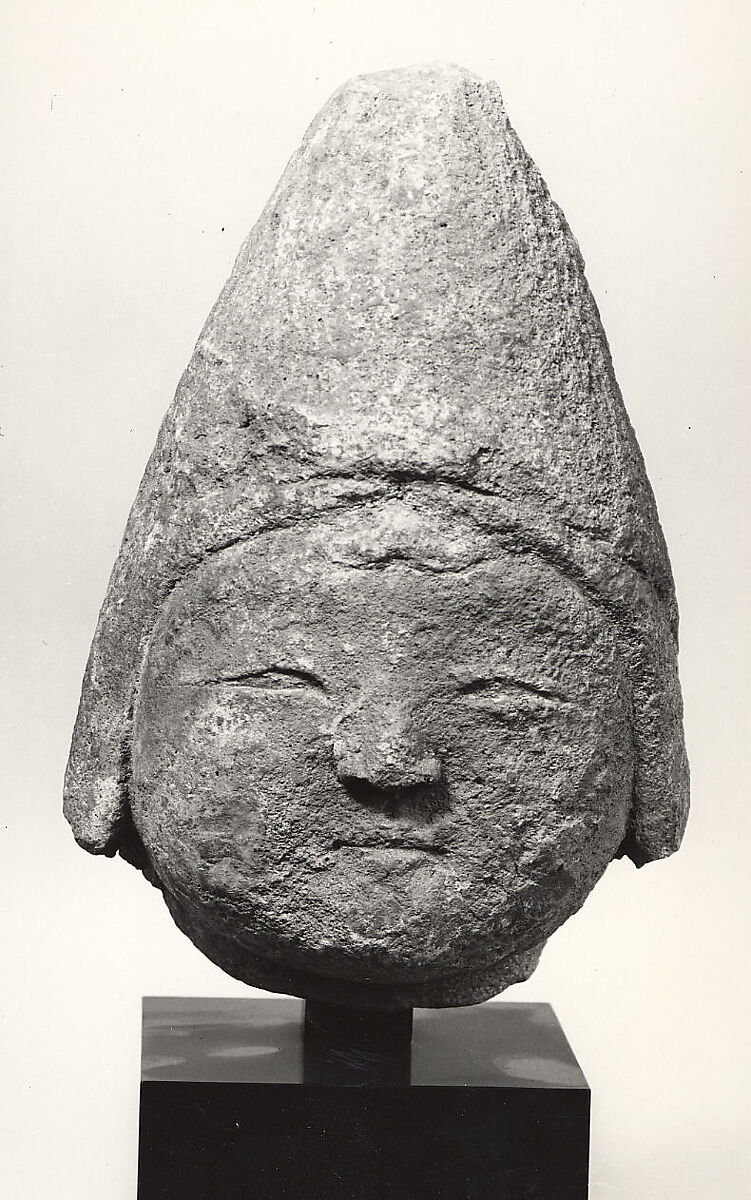Head of a Central Asian Figure in a Pointed Cap, Gypsum plaster; modeled, carved