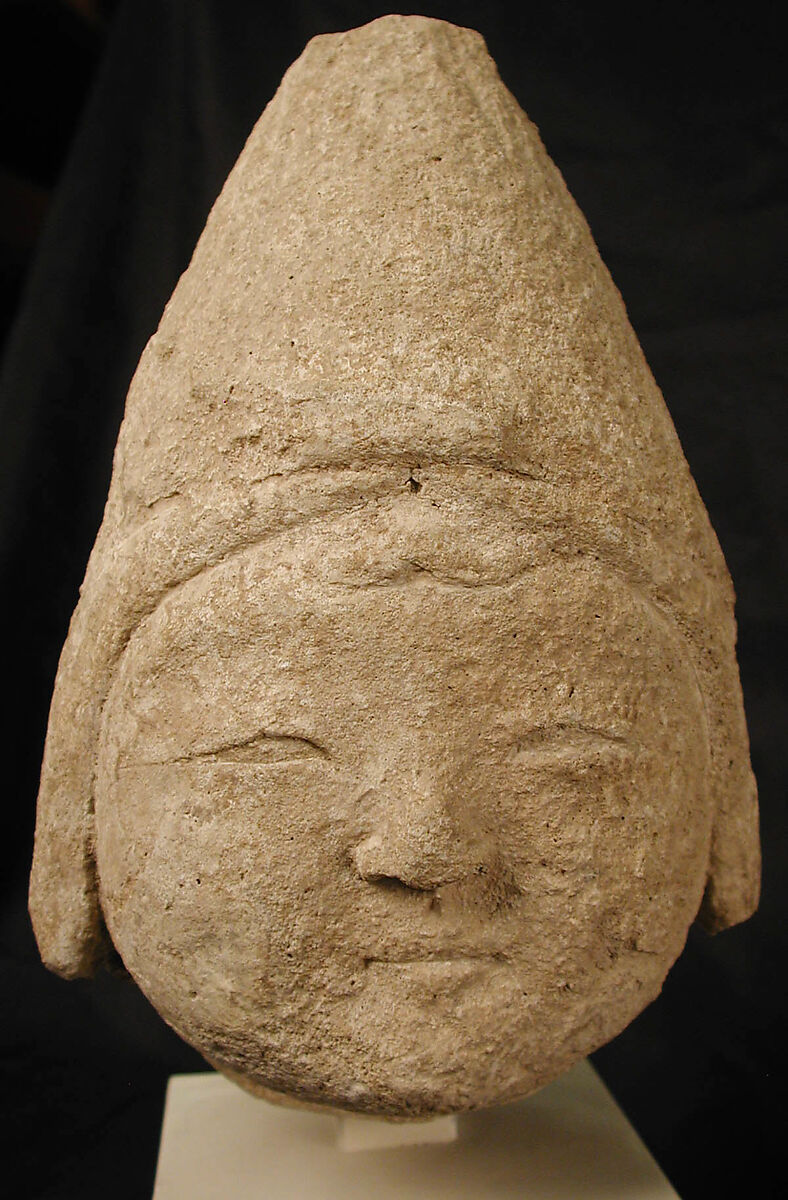Head of a Central Asian Figure in a Pointed Cap, Gypsum plaster; modeled, carved