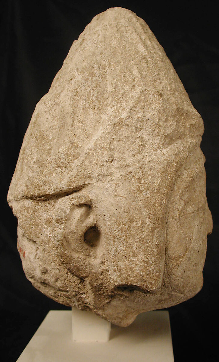 Head of a Central Asian Figure in a Pointed Cap, Gypsum plaster; modeled, carved
