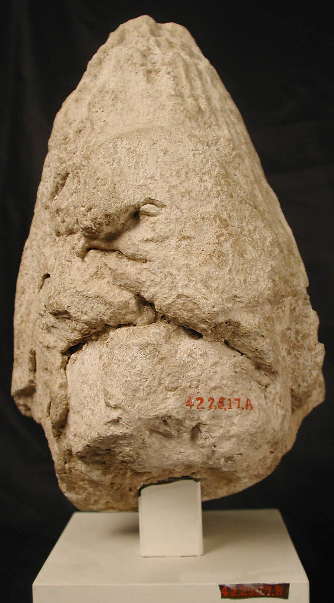 Head of a Central Asian Figure in a Pointed Cap, Gypsum plaster; modeled, carved