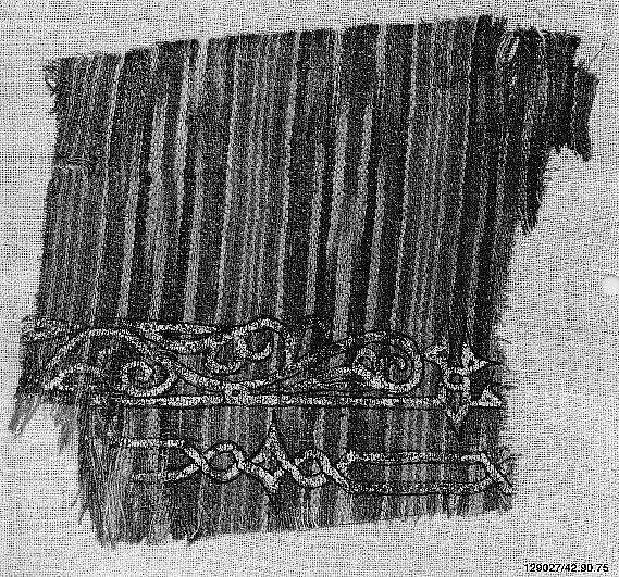 Textile Fragment, Cotton, ink, gold; plain weave, resist dyed (ikat), painted