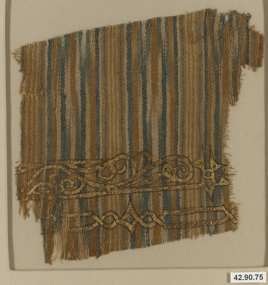 Textile Fragment, Cotton, ink, gold; plain weave, resist dyed (ikat), painted