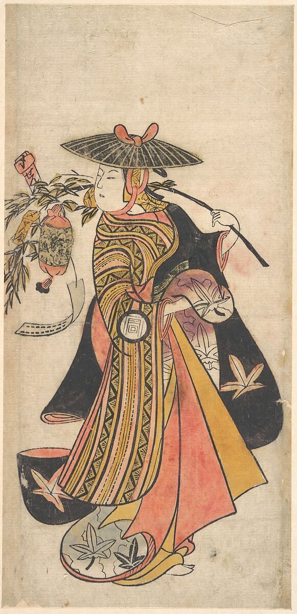 Actor Sanogawa Ichimatsu (1722–1763) as a Courtesan during the Tanabata Festival, Okumura Toshinobu (active ca. 1717–1750), Woodblock print (urushi-e); ink and color on paper, Japan 