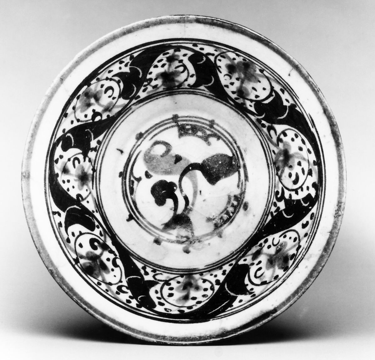 Bowl with Vegetal Motifs, Stonepaste; painted and incised under transparent glaze