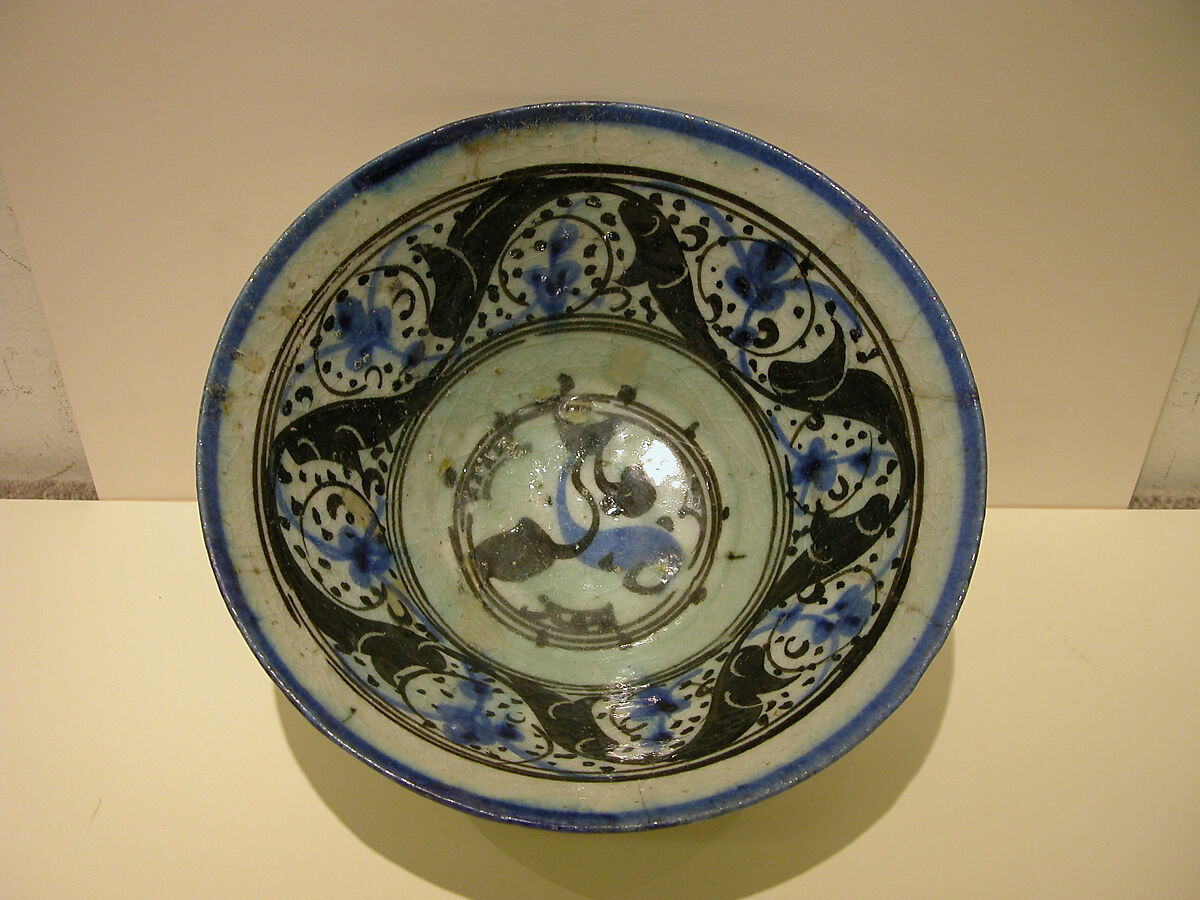 Bowl with Vegetal Motifs, Stonepaste; painted and incised under transparent glaze