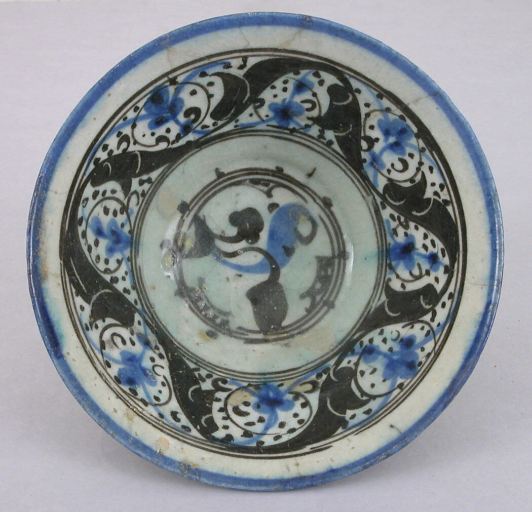 Bowl with Vegetal Motifs, Stonepaste; painted and incised under transparent glaze 