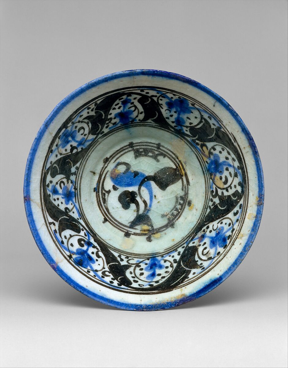 Bowl with Vegetal Motifs, Stonepaste; painted and incised under transparent glaze