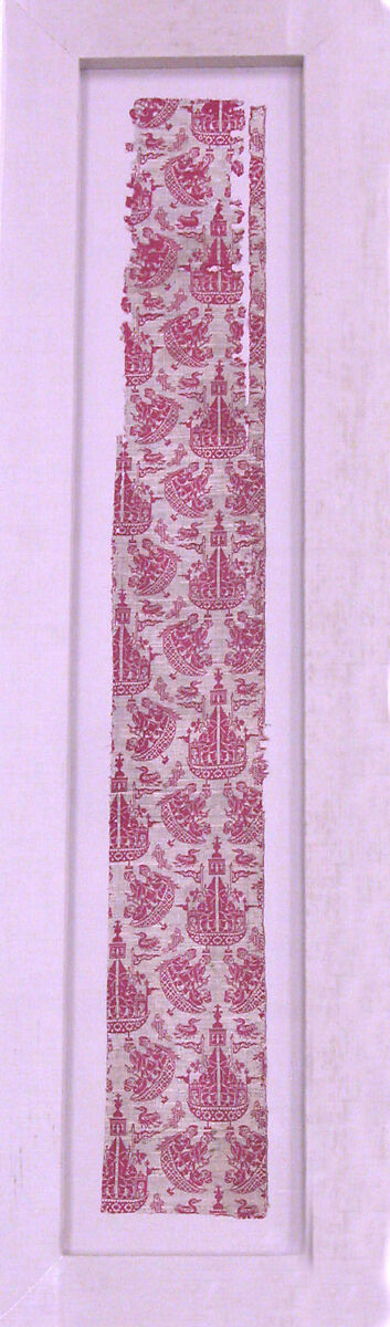 Textile Fragment with Sailing Ships, Silk, metal wrapped thread; double weave 