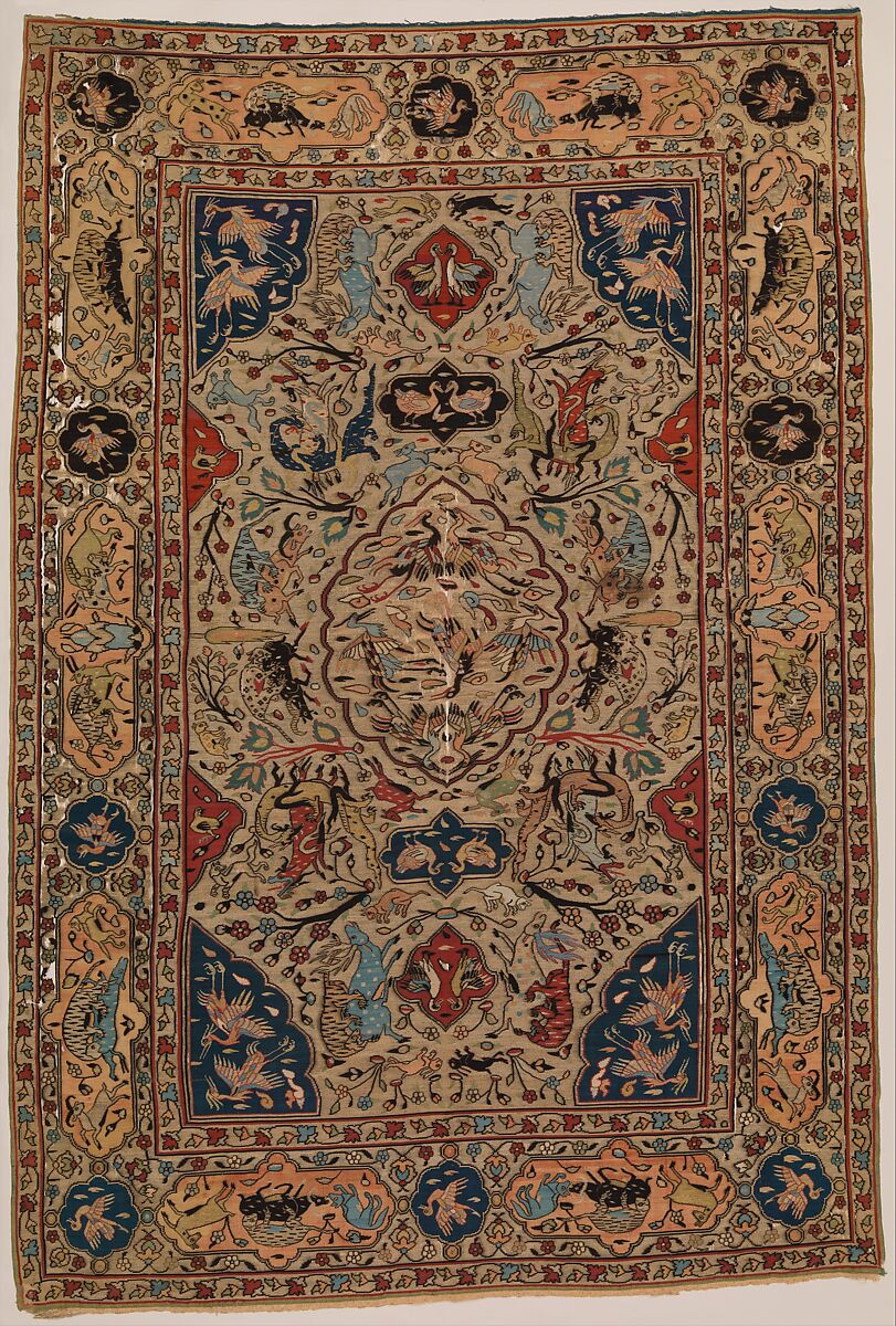 Carpet, Silk, metal wrapped thread; tapestry weave