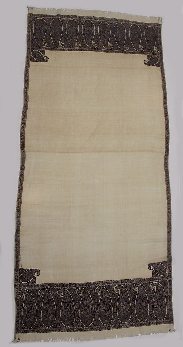 Shawl, Wool; twill weave and double interlocking twill tapestry weave