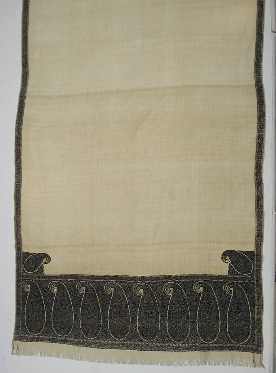 Shawl, Wool; twill weave and double interlocking twill tapestry weave