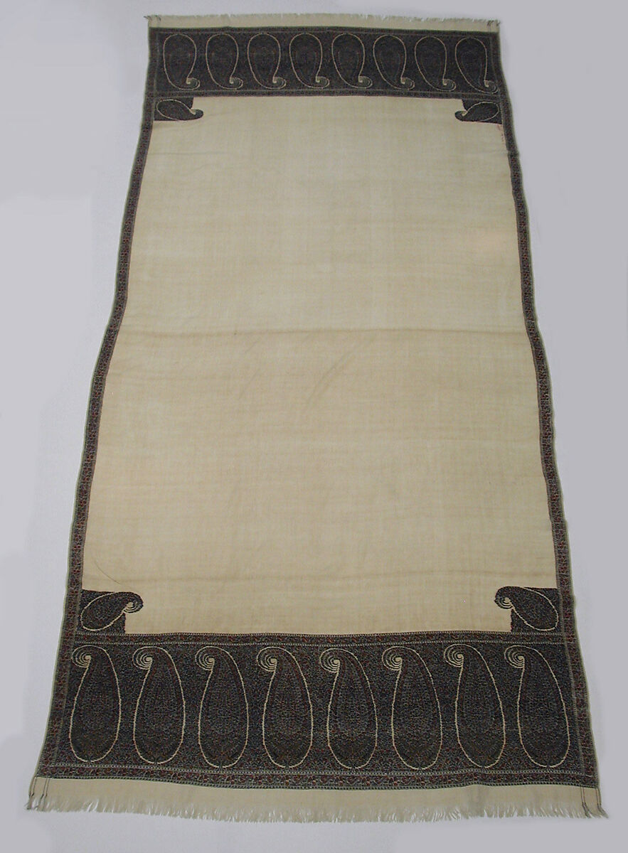 Shawl, Wool; twill weave and double interlocking twill tapestry weave