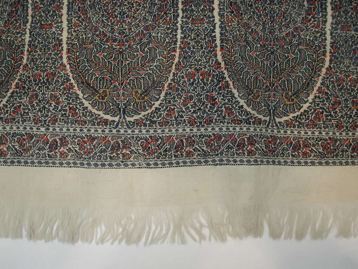 Shawl, Wool; twill weave and double interlocking twill tapestry weave