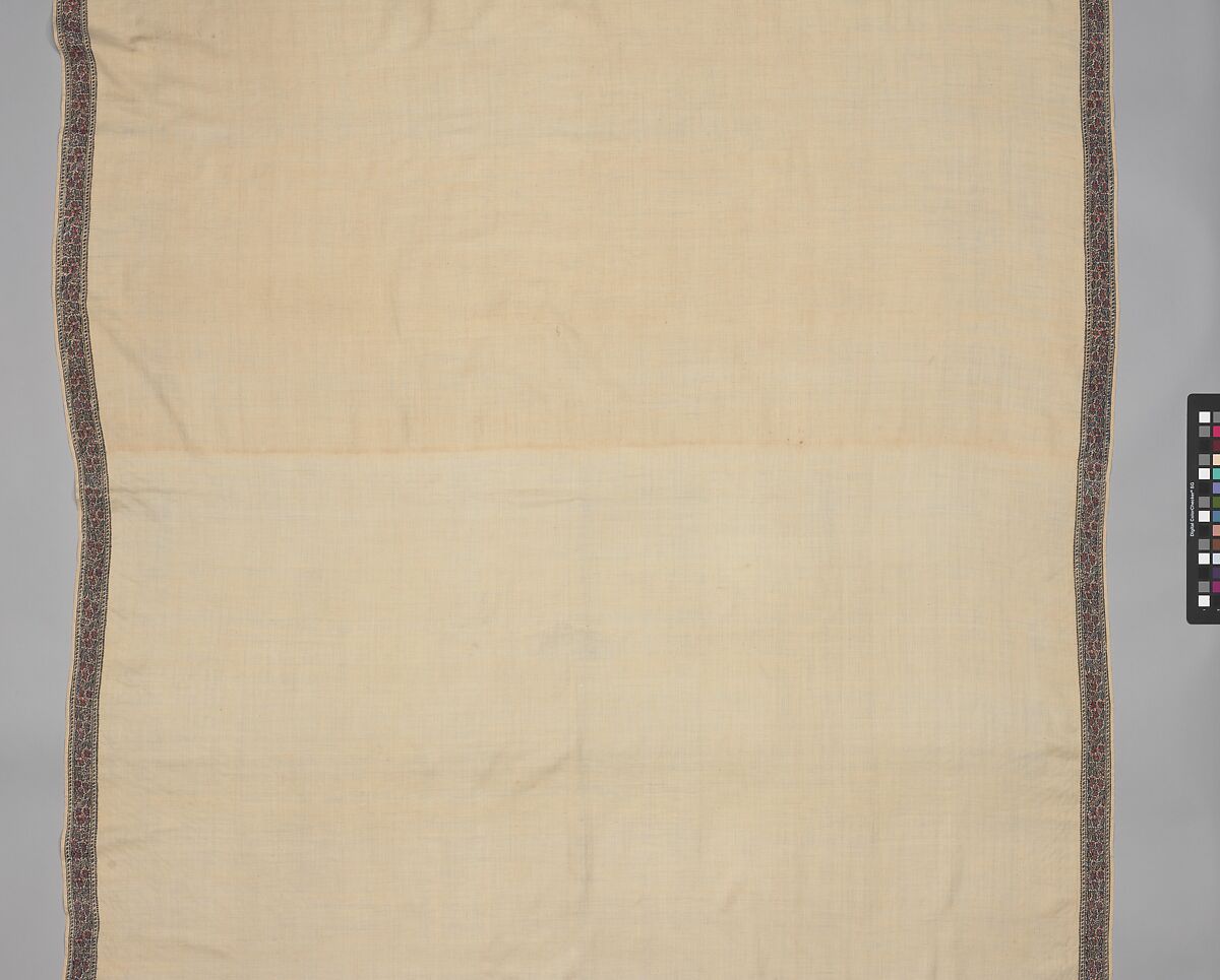 Shawl, Wool; twill weave and double interlocking twill tapestry weave