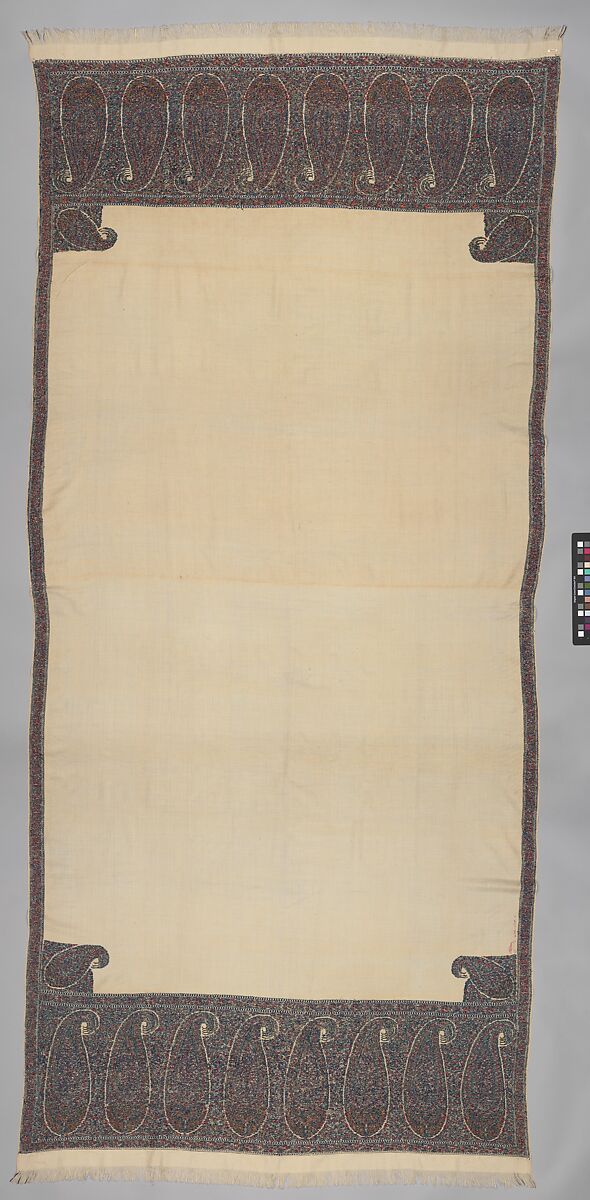 Shawl, Wool; twill weave and double interlocking twill tapestry weave