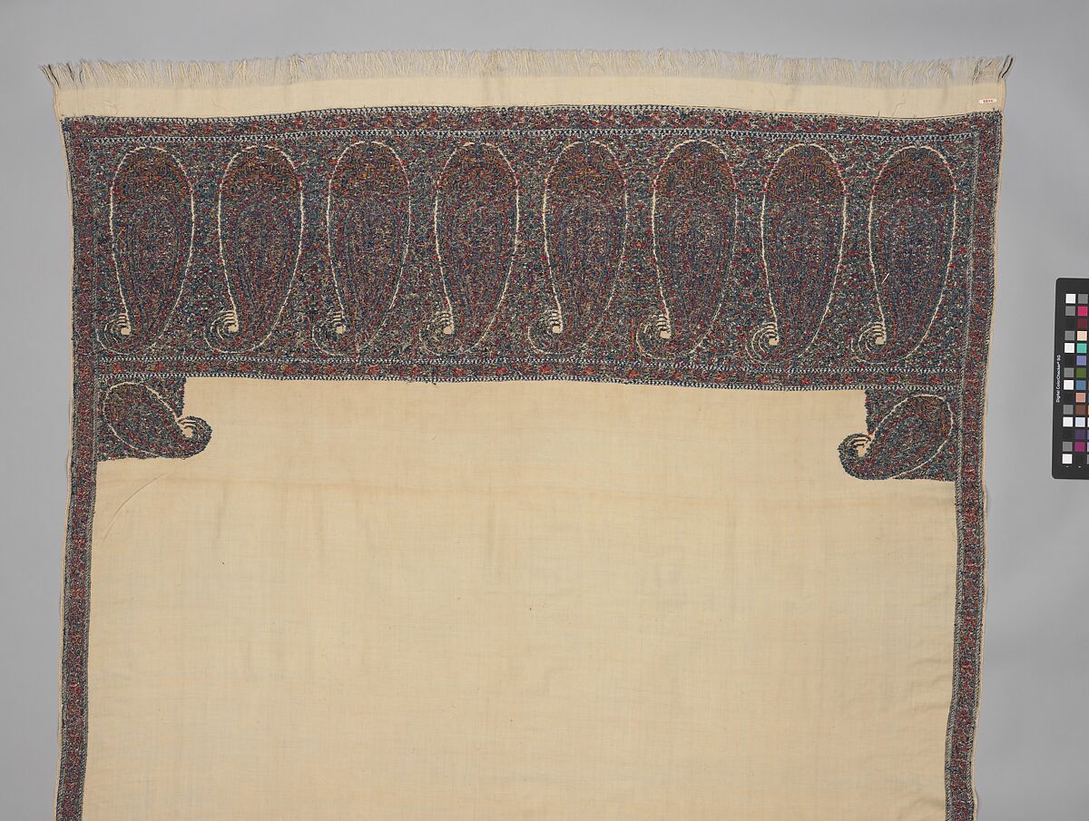 Shawl, Wool; twill weave and double interlocking twill tapestry weave