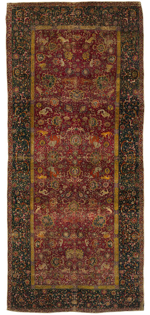 The Emperor's Carpet, Silk (warp and weft), wool (pile); asymmetrically knotted pile 