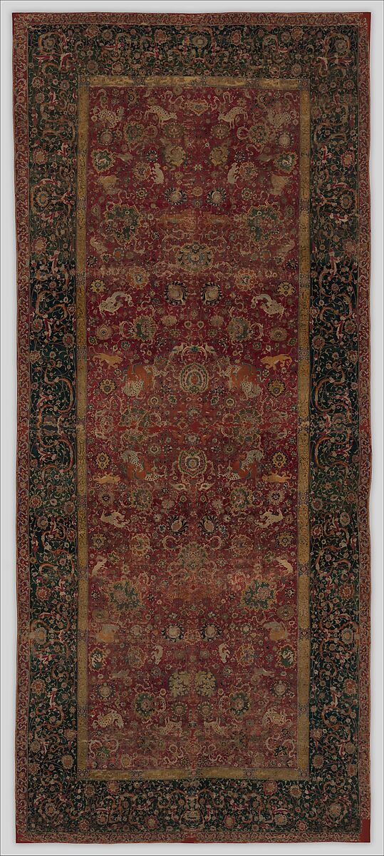 The Emperor's Carpet, Silk (warp and weft), wool (pile); asymmetrically knotted pile