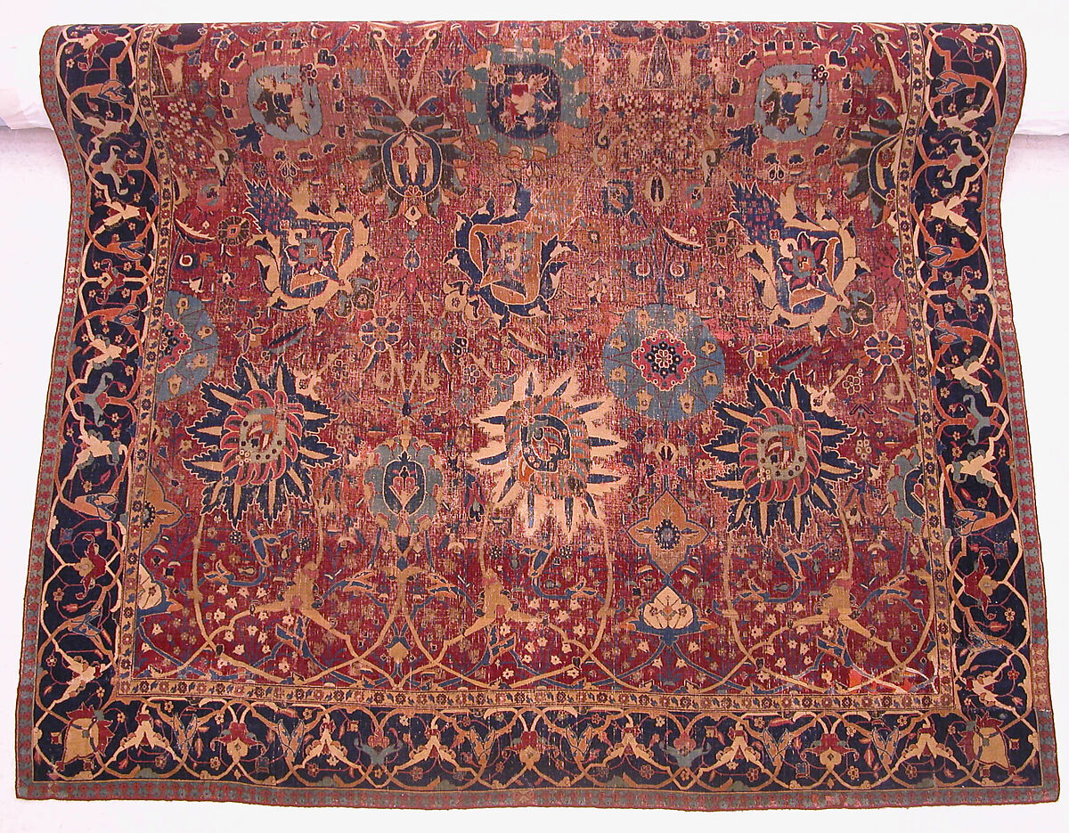 Vase Carpet, Cotton (warp and weft), silk (weft), wool (weft and pile); asymmetrically knotted pile