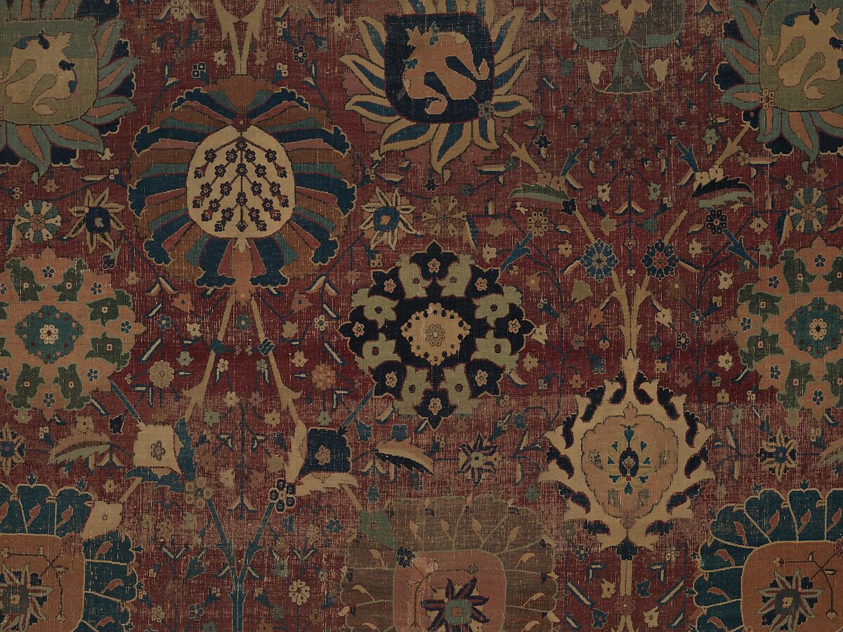 Vase Carpet, Cotton (warp and weft), silk (weft), wool (weft and pile); asymmetrically knotted pile