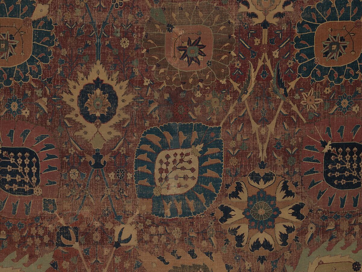 Vase Carpet, Cotton (warp and weft), silk (weft), wool (weft and pile); asymmetrically knotted pile
