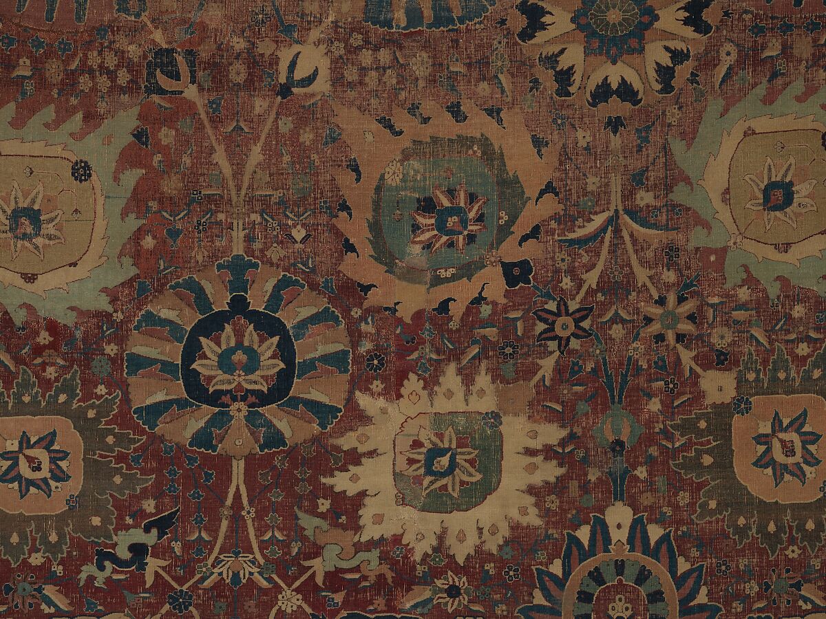 Vase Carpet, Cotton (warp and weft), silk (weft), wool (weft and pile); asymmetrically knotted pile